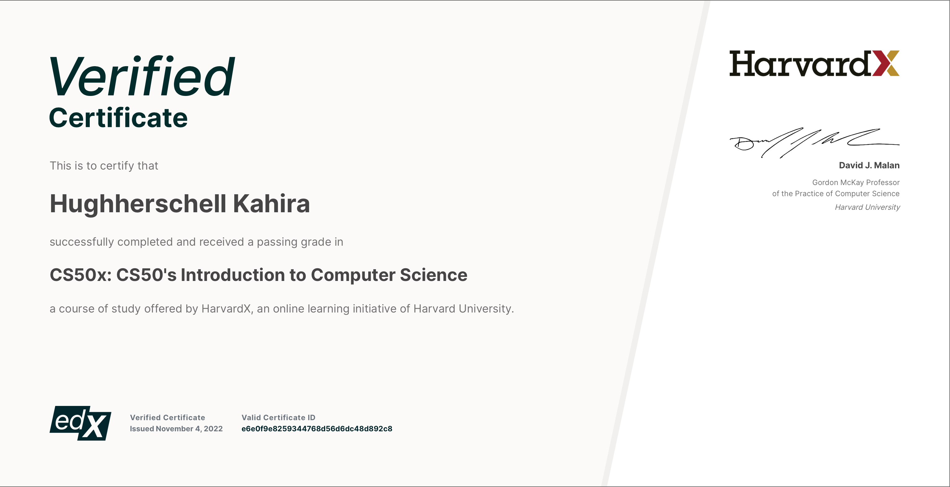 CS50x: CS50's Introduction to Computer Science